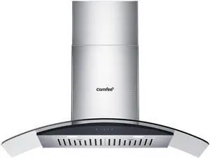 36 Inch Wall Mount Range Hood, 450 CFM Ductless/Ducted Convertible | 3-Speed Gesture Sensing Touch Control Stainless Steel Vent Hood Curved Glass Permanent Baffle Filters 2 LED Lights 36 Inch Wall Mount Range Hood, 450 CFM Ductless/Ducted Convertible | 3-Speed Gesture Sensing Touch Control Stainless Steel Vent Hood Curved Glass Permanent Baffle Filters 2 LED Lights
