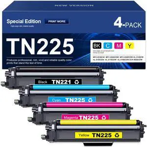 TN221 TN225 High Yield Toner Cartridges Replacement for Brother TN225 Toner use with MFC-9130CW MFC-9330CDW HL-3140CW HL-3150CDN DCP-9020CDW Printer (1 Black, 1 Cyan, 1 Magenta, 1 Yellow, 4 Pack) TN221 TN225 High Yield Toner Cartridges Replacement for Brother TN225 Toner use with MFC-9130CW MFC-9330CDW HL-3140CW HL-3150CDN DCP-9020CDW Printer (1 Black, 1 Cyan, 1 Magenta, 1 Yellow, 4 Pack)