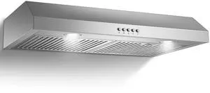 Under Cabinet Range Hood 30 inch, Stainless Steel Kitchen Hood 800CFM, Stove Hood with Push Button Control, Baffle Filters, Ducted/Ductless Convertible Duct Under Cabinet Range Hood 30 inch, Stainless Steel Kitchen Hood 800CFM, Stove Hood with Push Button Control, Baffle Filters, Ducted/Ductless Convertible Duct