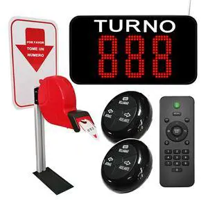 Take a Number System Wireless Queue Calling System with 1 Take a Number Display 2 Waterproof Next Call Button 1 Ticket Dispenser Stand and 3-Digit Ticket Roll Take a Number System Wireless Queue Calling System with 1 Take a Number Display 2 Waterproof Next Call Button 1 Ticket Dispenser Stand and 3-Digit Ticket Roll
