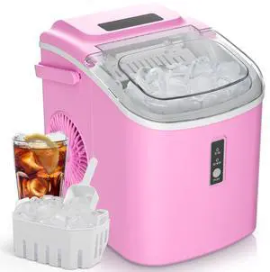 Countertop Ice Maker Machine with Handle, 26.5lbs Per Day, 9 Cubes in 6 Mins, Auto-Cleaning Portable Ice Maker with Basket and Scoop, for Home/Kitchen/Camping/RV (Pink) Countertop Ice Maker Machine with Handle, 26.5lbs Per Day, 9 Cubes in 6 Mins, Auto-Cleaning Portable Ice Maker with Basket and Scoop, for Home/Kitchen/Camping/RV (Pink)