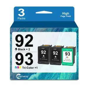 92/93 Ink Cartridges Combo Pack Replacement for HP Ink 92 93 C9362WN C9361WN Ink Compatible for HP Photosmart C3180 C3140 C3100 Deskjet 5400 5440 5420 PSC 1510 Printer Ink (3PK, 2-Black 1-Tri-Color) 92/93 Ink Cartridges Combo Pack Replacement for HP Ink 92 93 C9362WN C9361WN Ink Compatible for HP Photosmart C3180 C3140 C3100 Deskjet 5400 5440 5420 PSC 1510 Printer Ink (3PK, 2-Black 1-Tri-Color)