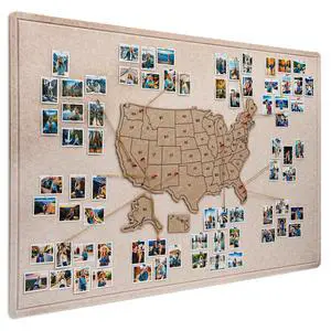 Photo Board with USA Map, 63'' x 32'' Felt Pin Board, Desert Dunes | Showcase travel photos with pins on the felt board, mark states visited on the USA map for personalized travel wall décor Photo Board with USA Map, 63'' x 32'' Felt Pin Board, Desert Dunes | Showcase travel photos with pins on the felt board, mark states visited on the USA map for personalized travel wall décor