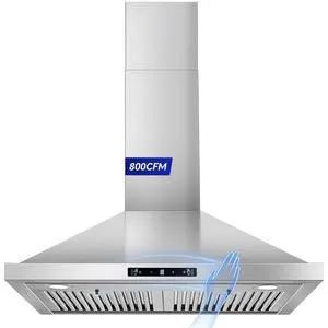 Wall Mount Range Hood 30 inch, 800 CFM Kitchen Hood Stainless Steel Stove Vent Hood with Gesture Sensing & Touch Control, Ducted/Ductless Convertible Duct, 3-Speed Fan, LED Lights, Baffle Filters Wall Mount Range Hood 30 inch, 800 CFM Kitchen Hood Stainless Steel Stove Vent Hood with Gesture Sensing & Touch Control, Ducted/Ductless Convertible Duct, 3-Speed Fan, LED Lights, Baffle Filters