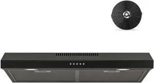 Black Range Hood 30 Inch Under Cabinet, Ducted/Ductless Convertible Kitchen Hood, 300 CFM, 3 Speed Exhaust Fan, Brushless DC Motor, Stove Hood Vents for Kitchen with LED Lights Black Range Hood 30 Inch Under Cabinet, Ducted/Ductless Convertible Kitchen Hood, 300 CFM, 3 Speed Exhaust Fan, Brushless DC Motor, Stove Hood Vents for Kitchen with LED Lights