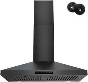 Black Range Hood 30 inch, 450 CFM Wall Mount Range Hood with Ducted/Ductless Convertible, Gesture Sensing Control & Touch Control Kitchen Hood Vent, Baffle Filters, Charcoal Filters Black Range Hood 30 inch, 450 CFM Wall Mount Range Hood with Ducted/Ductless Convertible, Gesture Sensing Control & Touch Control Kitchen Hood Vent, Baffle Filters, Charcoal Filters