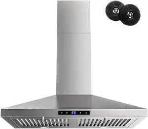 Range Hood 30 inch, Wall Mount Kitchen Hood in Stainless Steel With Ducted/Ductless Convertible, Stove Vent Hood with Permanent Filters, 3 Speed Exhaust Fan, LED Lights, Touch Control Range Hood 30 inch, Wall Mount Kitchen Hood in Stainless Steel With Ducted/Ductless Convertible, Stove Vent Hood with Permanent Filters, 3 Speed Exhaust Fan, LED Lights, Touch Control