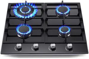 Gas Stove Top 24 Inch, Built-in Gas Cooktop 4 Burner, Black Tempered Glass Stove with NG/LPG Conversion Kit, Kitchen Propane Cooktop with Thermocouple Protection Gas Stove Top 24 Inch, Built-in Gas Cooktop 4 Burner, Black Tempered Glass Stove with NG/LPG Conversion Kit, Kitchen Propane Cooktop with Thermocouple Protection