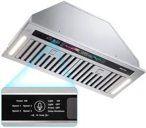 Range Hood Insert 30 Inch, 900 CFM Smart Voice/Gesture/Touch Control, 4 Speed Exhaust Fan, Stainless Steel Kitchen Hood with Charcoal Filter, Ducted/Ductless Convertible Range Hood Insert 30 Inch, 900 CFM Smart Voice/Gesture/Touch Control, 4 Speed Exhaust Fan, Stainless Steel Kitchen Hood with Charcoal Filter, Ducted/Ductless Convertible
