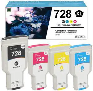 728 Ink Cartridges F9J68A F9K17A F9K16A F9K15A-4 Pack | Replacement for DesignJet T830 MFP & T730 Large Format Plotter Printers,300-ml Matte Black,130-ml Cyan Magenta Yellow 728 Ink Cartridges F9J68A F9K17A F9K16A F9K15A-4 Pack | Replacement for DesignJet T830 MFP & T730 Large Format Plotter Printers,300-ml Matte Black,130-ml Cyan Magenta Yellow