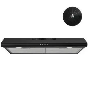 30 Inch Black Under Cabinet Range Hood, Ducted/Ductless Convertible Kitchen Vent Hood with LED Light, 3-Speed Exhaust Fan, Push Button Control, Slim Stove Hood for Modern Kitchen 30 Inch Black Under Cabinet Range Hood, Ducted/Ductless Convertible Kitchen Vent Hood with LED Light, 3-Speed Exhaust Fan, Push Button Control, Slim Stove Hood for Modern Kitchen