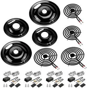 MP22YA Stove Burner & Black Porcelain Drip Pan with 330031 Receptacle Kit | Porcelain Stove Drip Pans of 4 & MP22YA Electric Range Burner Fit for Amana Whirlpool Stove, Replace W10290350 W10290353 MP22YA Stove Burner & Black Porcelain Drip Pan with 330031 Receptacle Kit | Porcelain Stove Drip Pans of 4 & MP22YA Electric Range Burner Fit for Amana Whirlpool Stove, Replace W10290350 W10290353