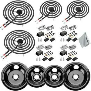 Porcelain Drip Pans & MP22YA Burner Element Set & 330031 Receptacle Kit Compatible with Frigi-daire Cro-sley Tap-pan Ken-more, Include 2 6" & 2 8" Black Drip Pans and Stove Burner, 4 Receptacle kit Porcelain Drip Pans & MP22YA Burner Element Set & 330031 Receptacle Kit Compatible with Frigi-daire Cro-sley Tap-pan Ken-more, Include 2 6" & 2 8" Black Drip Pans and Stove Burner, 4 Receptacle kit