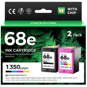 68e 68 Ink Cartridges with chip Black Tri-Color Combo 2-Pack High Yield Replacement for HP Ink 68e 68XL Compatible Work for HP Envy 6155e 6555e 6152e 6552e 6558e 6110e 6500e 6100e 6165e Printer Inkjet 68e 68 Ink Cartridges with chip Black Tri-Color Combo 2-Pack High Yield Replacement for HP Ink 68e 68XL Compatible Work for HP Envy 6155e 6555e 6152e 6552e 6558e 6110e 6500e 6100e 6165e Printer Inkjet