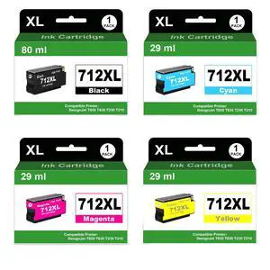 4 Pack 712XL 712XL 712 Ink Cartridge Use for DesignJet T210 T230 T630 T650 Studio Plotter Printers (Black: 80ml, Cyan/Magenta/Yellow: 29ml) 4 Pack 712XL 712XL 712 Ink Cartridge Use for DesignJet T210 T230 T630 T650 Studio Plotter Printers (Black: 80ml, Cyan/Magenta/Yellow: 29ml)