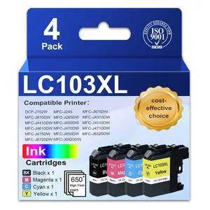 LC103 LC103XL Ink Cartridges Compatible Ink Cartridges Replacement for Brother LC101 LC103 LC103 XL with MFC-J870DW MFC-J6920DW MFC-J6520DW MFC-J450DW MFC-J470DW Printer (4 Pack, BK C M Y) LC103 LC103XL Ink Cartridges Compatible Ink Cartridges Replacement for Brother LC101 LC103 LC103 XL with MFC-J870DW MFC-J6920DW MFC-J6520DW MFC-J450DW MFC-J470DW Printer (4 Pack, BK C M Y)