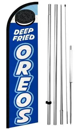 4 Less Co DEEP FRIED OREOS Windless Feather Swooper Flag Banner Fair, Carnival Food Sign 15 Feet Tall Large Pole Kit bf-h 4 Less Co DEEP FRIED OREOS Windless Feather Swooper Flag Banner Fair, Carnival Food Sign 15 Feet Tall Large Pole Kit bf-h