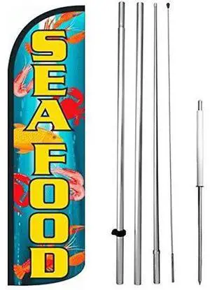 Seafood Windless Swooper Flag Feather 15 ft Tall Kit Banner Sign bq-h Seafood Windless Swooper Flag Feather 15 ft Tall Kit Banner Sign bq-h