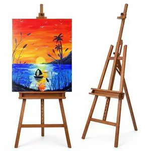 Adjustable Beechwood A-Frame Studio Easel with Storage Tray, Brown | Artist Floor Solid Wooden Easel Stand for Painting Canvas Adjustable Beechwood A-Frame Studio Easel with Storage Tray, Brown | Artist Floor Solid Wooden Easel Stand for Painting Canvas