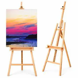 Adjustable Beechwood A-Frame Studio Easel with Storage Tray, Natural | Artist Floor Solid Wooden Easel Stand for Painting Canvas Adjustable Beechwood A-Frame Studio Easel with Storage Tray, Natural | Artist Floor Solid Wooden Easel Stand for Painting Canvas