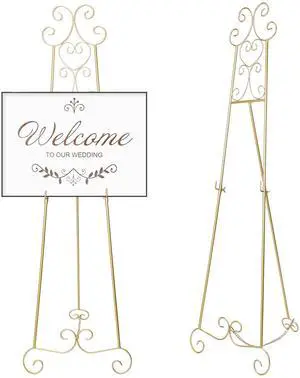 57" H Gold Metal Scroll Easel Stand for Display Wedding Sign Poster Adjustable Portable Art Easels Poster Easel with Chain Support for Showcasing Pictures Artwork Coffee Exhibition Canvas 57" H Gold Metal Scroll Easel Stand for Display Wedding Sign Poster Adjustable Portable Art Easels Poster Easel with Chain Support for Showcasing Pictures Artwork Coffee Exhibition Canvas