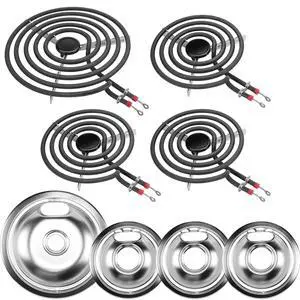 W10196405 W10196406 Electric Stove Burner Drip Pans & MP22YA Electric Range Burner Element Unit Set by -Compatible with Whirl-pool Ken-more Ama-na Range Oven/Stove W10196405 W10196406 Electric Stove Burner Drip Pans & MP22YA Electric Range Burner Element Unit Set by -Compatible with Whirl-pool Ken-more Ama-na Range Oven/Stove