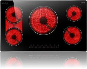 36 Inch Electric Cooktop 5 Burner, Bridge BBQ & Triple Ring Zone | 9600W Power, Built in Cooktop with Touch Control, 99 Min Timer, Pause Function and Safety Lock for Safe, Precise Cooking 36 Inch Electric Cooktop 5 Burner, Bridge BBQ & Triple Ring Zone | 9600W Power, Built in Cooktop with Touch Control, 99 Min Timer, Pause Function and Safety Lock for Safe, Precise Cooking