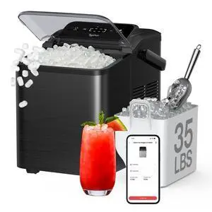 Smart Nugget Ice Maker Countertop with App Control, Pebble Ice Machine, Portable Pellet Ice Maker with Handle, Self-Cleaning Pump, 8 Cleaners, 35lbs/24H for Home, Kitchen, Office, RV, Black Smart Nugget Ice Maker Countertop with App Control, Pebble Ice Machine, Portable Pellet Ice Maker with Handle, Self-Cleaning Pump, 8 Cleaners, 35lbs/24H for Home, Kitchen, Office, RV, Black