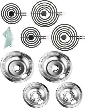 4 Pack Chrome Drip Pans & MP22YA Electric Stoves Burner Elements by, Fit for F-rigidaire Ken-more Electric Stove, Best Value Combo Sets with 25% Thicker Heating Wire for More Stable 4 Pack Chrome Drip Pans & MP22YA Electric Stoves Burner Elements by, Fit for F-rigidaire Ken-more Electric Stove, Best Value Combo Sets with 25% Thicker Heating Wire for More Stable