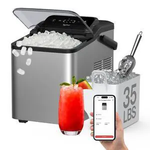 Smart Nugget Ice Maker Countertop with App Control, Pebble Ice Machine, Portable Pellet Ice Maker with Handle, Self-Cleaning Pump, 8 Cleaners, 35lbs/24H for Home, Kitchen, Office, RV, Silver Smart Nugget Ice Maker Countertop with App Control, Pebble Ice Machine, Portable Pellet Ice Maker with Handle, Self-Cleaning Pump, 8 Cleaners, 35lbs/24H for Home, Kitchen, Office, RV, Silver
