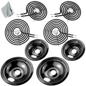 Electric Stove Burners and Porcelain Drip Pans Set Compatible with G-E Hot-point Stoves, Includes WB31M20 WB31M19 Black Stove Drip Pans & WB30M1 WB30M2 Electric Range Burner Elements by Electric Stove Burners and Porcelain Drip Pans Set Compatible with G-E Hot-point Stoves, Includes WB31M20 WB31M19 Black Stove Drip Pans & WB30M1 WB30M2 Electric Range Burner Elements by