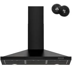 Black Range Hood 36 inch with Ducted Convertible Ductless, Kitchen Wall Mount Chimney-Style Over Stove Vent, 3 Speed Exhaust Fan, LED Lights Black Range Hood 36 inch with Ducted Convertible Ductless, Kitchen Wall Mount Chimney-Style Over Stove Vent, 3 Speed Exhaust Fan, LED Lights