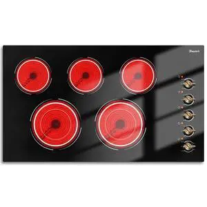 Electric Cooktop 34.25 Inch(Cut-out Size: 34.25"x19.3") - 5 Burner Electric Stove Top with 8400W, 36 Inches Built-in Ceramic Stove, Overheat Indicator, Knob Control, 220V - 240V Hard Wired Electric Cooktop 34.25 Inch(Cut-out Size: 34.25"x19.3") - 5 Burner Electric Stove Top with 8400W, 36 Inches Built-in Ceramic Stove, Overheat Indicator, Knob Control, 220V - 240V Hard Wired