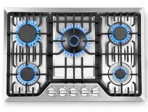 Gas Cooktop 30 Inch with 5 Italy SABAF Powerful Burners, Max 48,300 BTU/hr Gas Stove Top, Built-in 304 Stainless Steel Propane Stove, NG/LPG Convertible, CSA Certified Gas Cooktop 30 Inch with 5 Italy SABAF Powerful Burners, Max 48,300 BTU/hr Gas Stove Top, Built-in 304 Stainless Steel Propane Stove, NG/LPG Convertible, CSA Certified