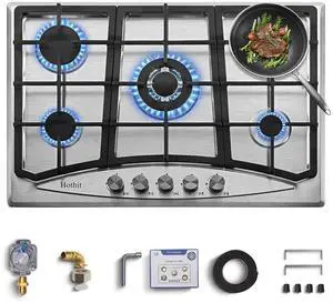5 Burner 30 inch Gas Cooktop, LPG/NG Dual Fuel Built-in Electronic Ignition Propane Stove Top with Pressure Regulator, Stainless Steel Gas Hob for Kitchen, Apartment, Outdoor(AHT30IN30S) 5 Burner 30 inch Gas Cooktop, LPG/NG Dual Fuel Built-in Electronic Ignition Propane Stove Top with Pressure Regulator, Stainless Steel Gas Hob for Kitchen, Apartment, Outdoor(AHT30IN30S)