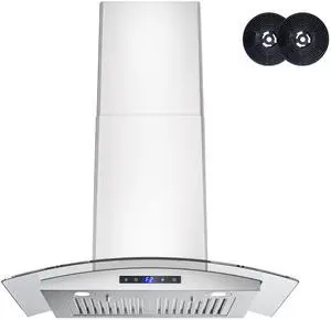 Wall Mount Range Hood 30 inch, 600 CFM, Ducted/Ductless Convertible, Stainless Steel Kitchen Vent Hood with 3-Speed Fan and LED Lights, Soft Touch Controls Wall Mount Range Hood 30 inch, 600 CFM, Ducted/Ductless Convertible, Stainless Steel Kitchen Vent Hood with 3-Speed Fan and LED Lights, Soft Touch Controls