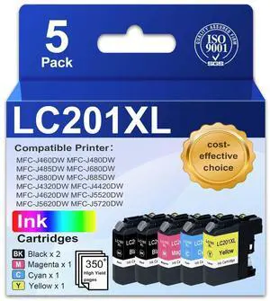 LC201XL LC203 Ink Cartridges (5 Pack, 2Black 1Cyan 1Magenta 1Yellow) Compatible Ink Cartridges Replacement for Brother LC201XL LC203 with FC-J460DW MFC-J480DW MFC-J485DW MFC-J880DW Printer LC201XL LC203 Ink Cartridges (5 Pack, 2Black 1Cyan 1Magenta 1Yellow) Compatible Ink Cartridges Replacement for Brother LC201XL LC203 with FC-J460DW MFC-J480DW MFC-J485DW MFC-J880DW Printer