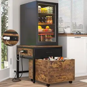 Mini Fridge Stand with Drawer Storage & Sockets, Rustic Brown | Heavy duty small refrigerator and microwave cart, holds 300 lbs, space saving table for dorm, apartment, office, bedroom Mini Fridge Stand with Drawer Storage & Sockets, Rustic Brown | Heavy duty small refrigerator and microwave cart, holds 300 lbs, space saving table for dorm, apartment, office, bedroom