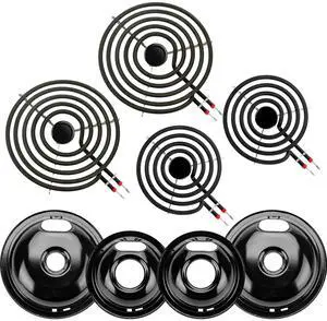W10290350 W10290353 Porcelain Burner Drip Pan Bowls & MP22YA Electric Range Burner Element Unit Set by -Compatible with Whirl-pool Frigi-daire Ama-na Range Oven/Stove W10290350 W10290353 Porcelain Burner Drip Pan Bowls & MP22YA Electric Range Burner Element Unit Set by -Compatible with Whirl-pool Frigi-daire Ama-na Range Oven/Stove