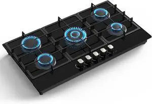 36 Inch Gas Cooktop Propane Stove, 5 Burner Built-in Gas Stove Top with Tempered Glass Panel, NG/LPG Dual Fuel Auto Ignition Propane Cooktop with Thermocouple Protection 36 Inch Gas Cooktop Propane Stove, 5 Burner Built-in Gas Stove Top with Tempered Glass Panel, NG/LPG Dual Fuel Auto Ignition Propane Cooktop with Thermocouple Protection