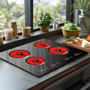 Electric Cooktop, 4 Burner Electric Stove Top 24 Inch Built-in | 6000W Ceramic Cooktop with Timer, Kid Safety Lock and Knob Control, 9 Heating Level,220v(no plug) (4 burners) Electric Cooktop, 4 Burner Electric Stove Top 24 Inch Built-in | 6000W Ceramic Cooktop with Timer, Kid Safety Lock and Knob Control, 9 Heating Level,220v(no plug) (4 burners)