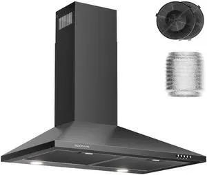 30 Inch Wall Mount Range Hood Stainless Steel Ducted/Ductless Convertible Kitchen Exhaust Hood with 450 CFM Motor, 3 Speed Fan, LED Lighting and Dishwasher Safe Filters 30 Inch Wall Mount Range Hood Stainless Steel Ducted/Ductless Convertible Kitchen Exhaust Hood with 450 CFM Motor, 3 Speed Fan, LED Lighting and Dishwasher Safe Filters