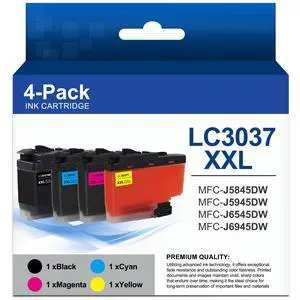 LC3037 BK/C/M/Y Ink Cartridges 4 Pack Compatible for Brother LC3037 XXL | LC3037BK, LC3037C, LC3037M, LC3037Y Ink Cartridge Set for MFC-J5845DW MFC-J5945DW MFC-J6545DW MFC-J6945DW Printer - LC3037 LC3037 BK/C/M/Y Ink Cartridges 4 Pack Compatible for Brother LC3037 XXL | LC3037BK, LC3037C, LC3037M, LC3037Y Ink Cartridge Set for MFC-J5845DW MFC-J5945DW MFC-J6545DW MFC-J6945DW Printer - LC3037