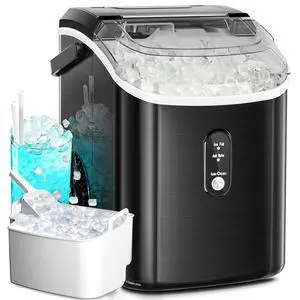 Countertop Nugget Ice Maker, 34 Lbs/24H, Stainless Steel Pebble Ice Machine, One-Click, Self-Cleaning, Compact Ice Maker with Basket & Scoop, for Kitchen Office Bar, Steel Black Countertop Nugget Ice Maker, 34 Lbs/24H, Stainless Steel Pebble Ice Machine, One-Click, Self-Cleaning, Compact Ice Maker with Basket & Scoop, for Kitchen Office Bar, Steel Black