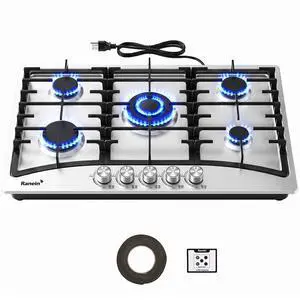 34 Inch 5 Burner Gas Cooktop, NG/LPG Convertible Gas Stove Top, 304 Stainless Steel with Thermocouple Flameout Protection for Kitchens, Apartments, RVs 34 Inch 5 Burner Gas Cooktop, NG/LPG Convertible Gas Stove Top, 304 Stainless Steel with Thermocouple Flameout Protection for Kitchens, Apartments, RVs