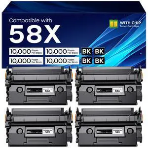 58X CF258X Toner Cartridge Black High Yield Compatible for HP 58X | CF258X 58A CF258A use with LaserJet MFP M428dw M428fdw M428fdn Pro M404n M404dn M404dw M304a Printer (4 Black, with Chip) 58X CF258X Toner Cartridge Black High Yield Compatible for HP 58X | CF258X 58A CF258A use with LaserJet MFP M428dw M428fdw M428fdn Pro M404n M404dn M404dw M304a Printer (4 Black, with Chip)