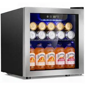 48 Can Mini Beverage Refrigerator, 1.3 Cu.Ft Compact Drink Cooler with Glass Door, Adjustable Temp 40-61°F, Quiet Freestanding Wine & Soda Cooler for Home Office Dorm, LED Lit 48 Can Mini Beverage Refrigerator, 1.3 Cu.Ft Compact Drink Cooler with Glass Door, Adjustable Temp 40-61°F, Quiet Freestanding Wine & Soda Cooler for Home Office Dorm, LED Lit