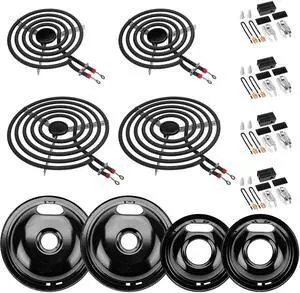 W10290350 W10290353 Porcelain Burner Drip Pans & MP22YA Electric Range Burner Element Unit Set & 330031 Range Burner Receptacle Kit Compatible with Whirlpool Frigidaire Range Oven/Stove by W10290350 W10290353 Porcelain Burner Drip Pans & MP22YA Electric Range Burner Element Unit Set & 330031 Range Burner Receptacle Kit Compatible with Whirlpool Frigidaire Range Oven/Stove by