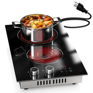 2 Burner Electric Cooktop 110V with Plug, 12 Inch Stove Top | Dual Knob & Touch Controls with 9 Power Levels, Timer, Safety Lock and Pause Function Simplify Everyday Cooking 2 Burner Electric Cooktop 110V with Plug, 12 Inch Stove Top | Dual Knob & Touch Controls with 9 Power Levels, Timer, Safety Lock and Pause Function Simplify Everyday Cooking
