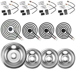 Silver Burner Drip Pans and Burners and 330031 Surface Element | Pans 316048414(6")316048413(8")+Burners MP15YA(6") MP21YA(8") Receptacle Compatible for Frigi-daire Ken-more by Silver Burner Drip Pans and Burners and 330031 Surface Element | Pans 316048414(6")316048413(8")+Burners MP15YA(6") MP21YA(8") Receptacle Compatible for Frigi-daire Ken-more by